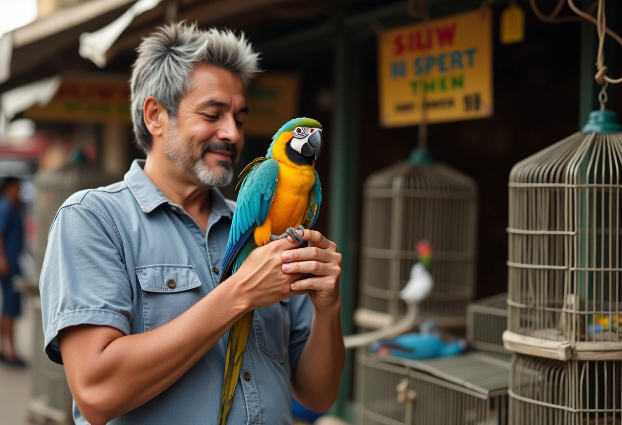 perroquet  marché aux oiseaux